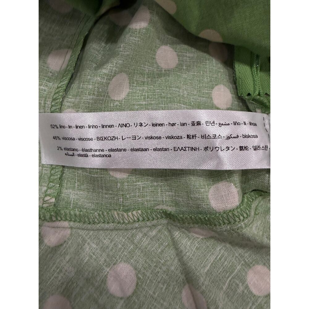 Zara Linen Blend Polka Dot Mini Dress Green Ruffle Hem NWT Women's Size Small - Picture 7 of 12